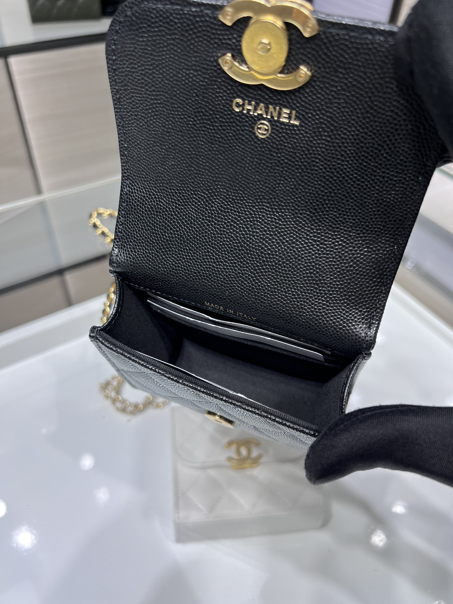 【P1170】一件代发 Chanel香奈儿新款菱格鱼子酱皮22K双链斜挎零钱包 黑色