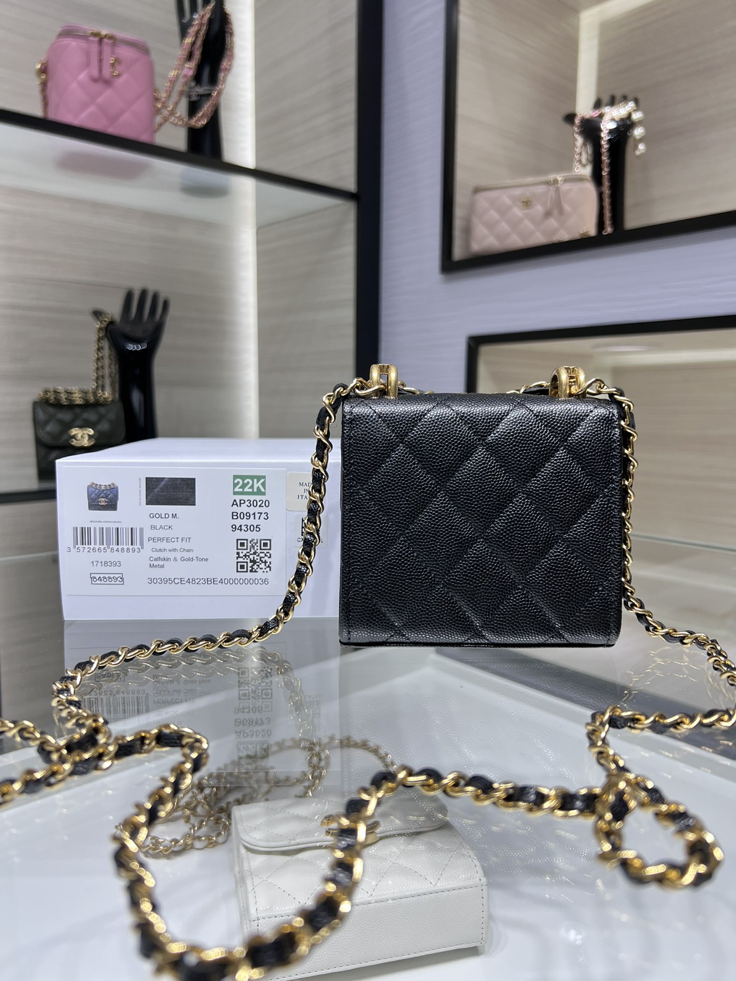 【P1170】一件代发 Chanel香奈儿新款菱格鱼子酱皮22K双链斜挎零钱包 黑色