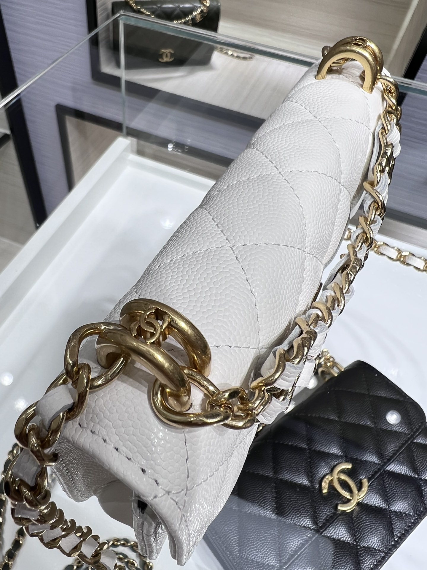 【P1170】厂家直销 Chanel香奈儿白色进口球纹牛皮22K双链手机包链条斜挎包