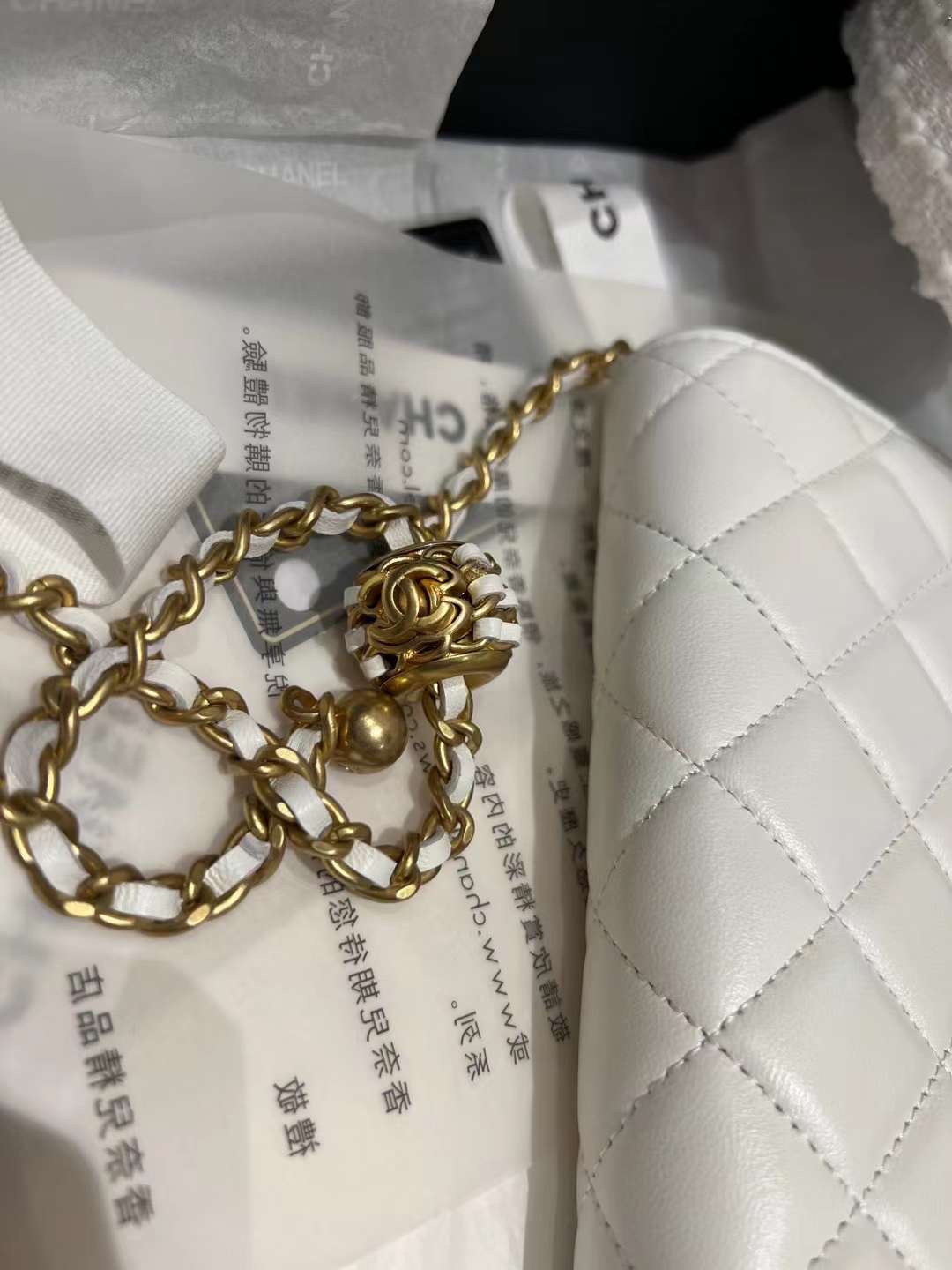 【P1020】Chanel女包批发 香奈儿金球调节链条单肩斜挎Woc空姐包 白色