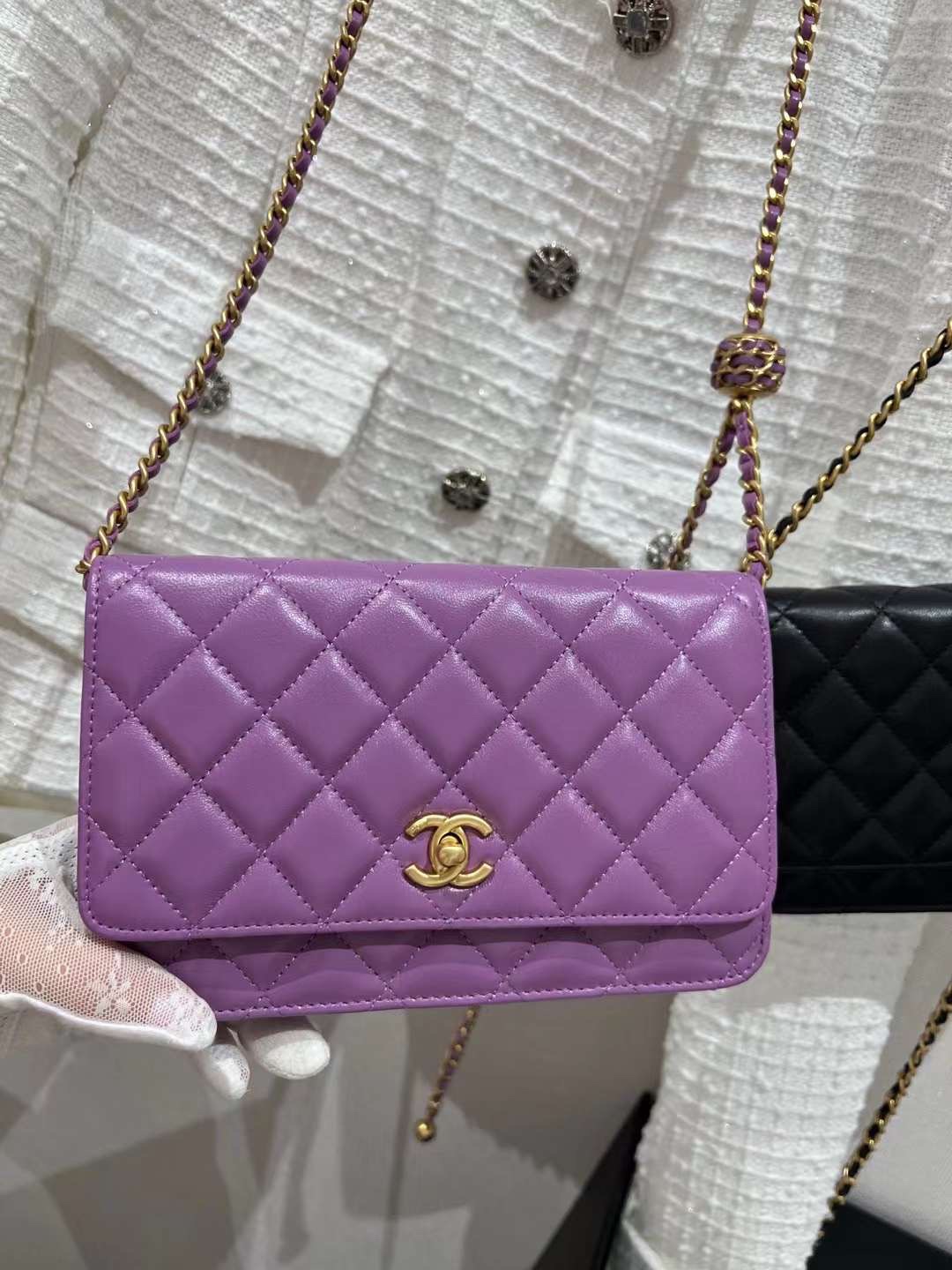 【P1020】Chanel Woc 香奈儿新款金球锁链条空姐包斜挎女包19CM 紫色