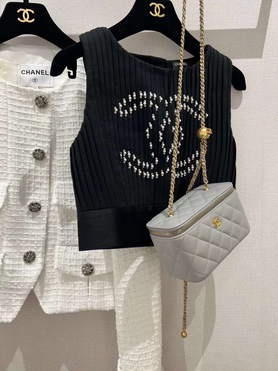 【P1170】一件代发 Chanel香奈儿灰色羊皮升级版金球调节链条单肩斜挎盒子包大号