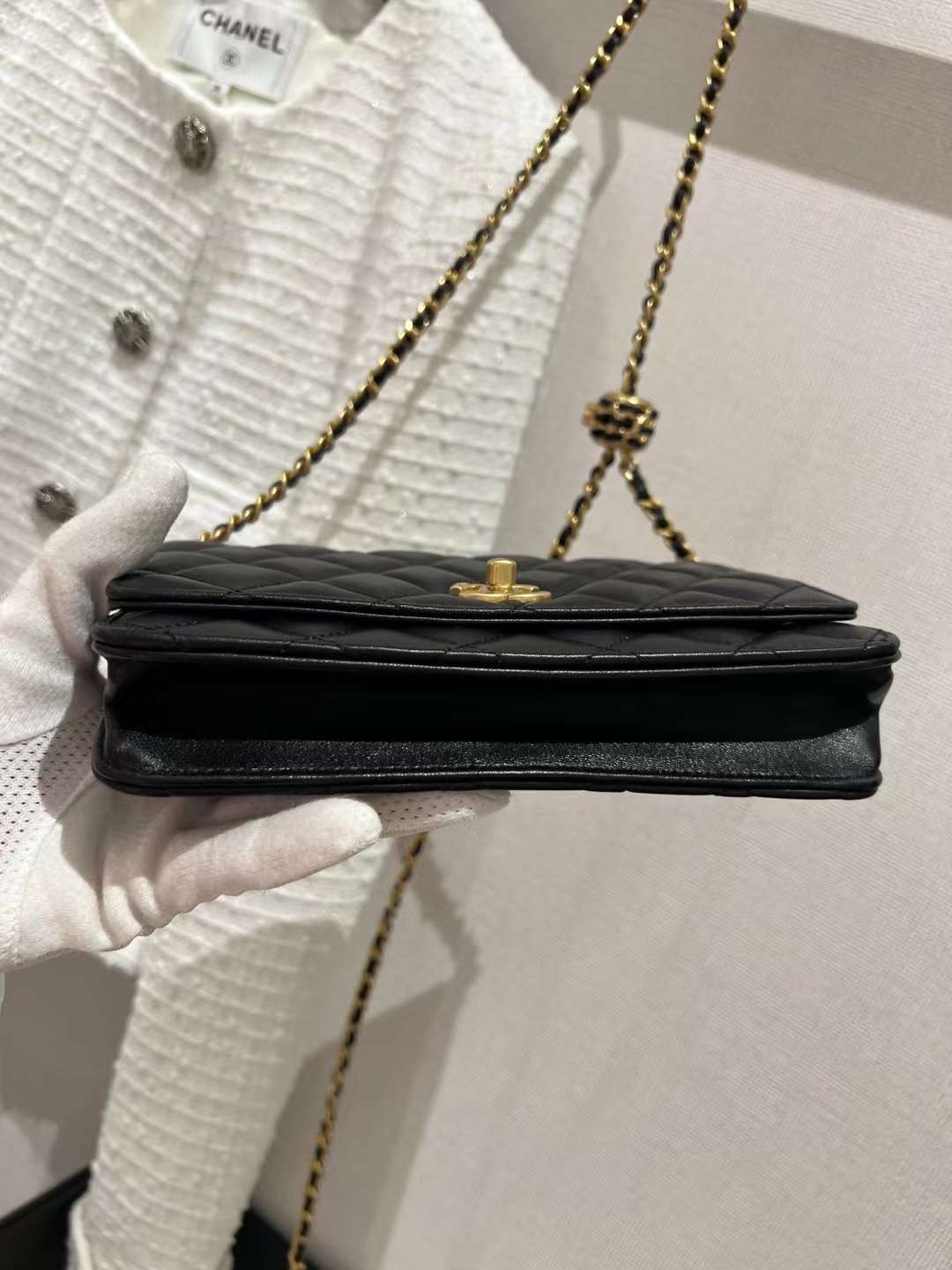 【P1020】香奈儿包包官网 Chanel黑色菱格羊皮金球链条Woc空姐包斜挎包