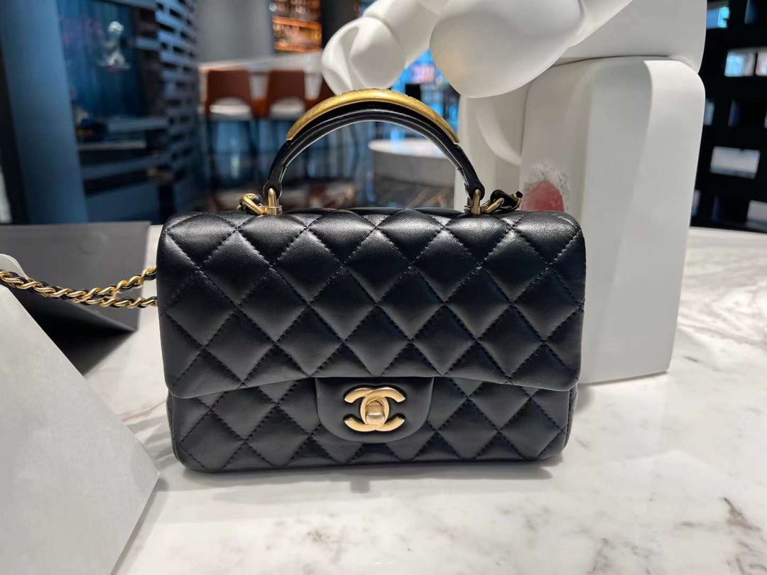 【P1880】Chanel Mini Cf手柄款 香奈儿22年新款羊皮菱格手提斜挎女包20CM