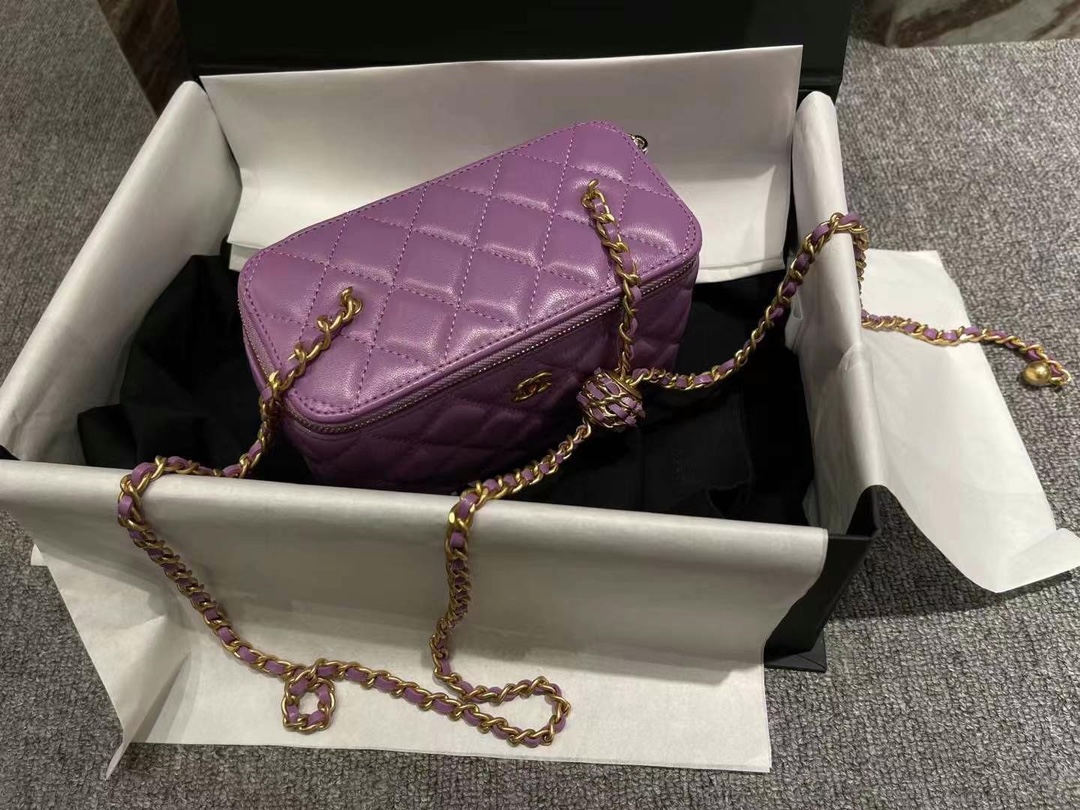【P1170】广州白云皮具城 Chanel香奈儿紫色菱格纹羊皮核桃金球盒子包大号