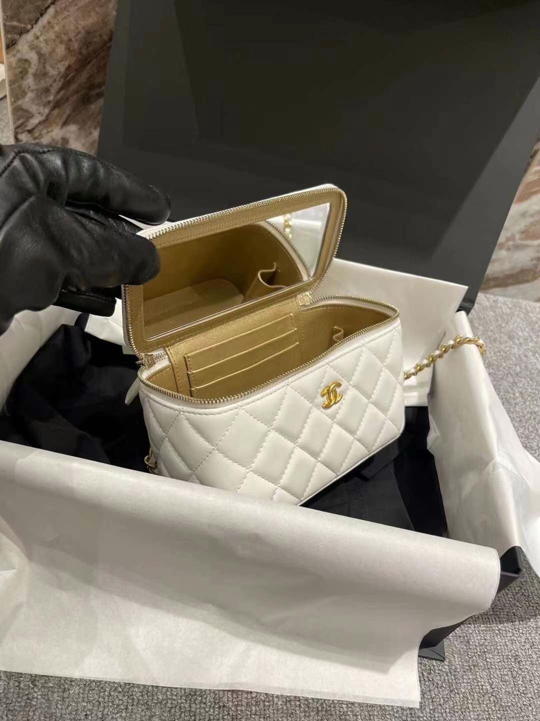 【P1170】香奈儿女包批发 Chanel2022新款羊皮核桃金球链条包大号盒子包17CM