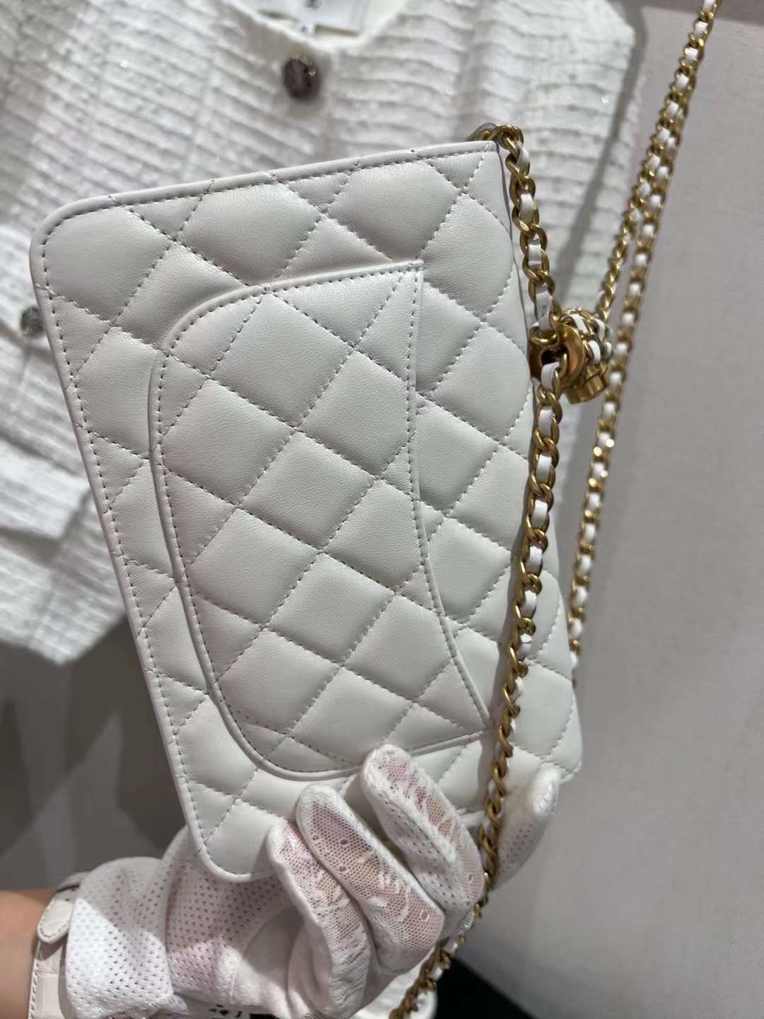 【P1020】Chanel女包批发 香奈儿金球调节链条单肩斜挎Woc空姐包 白色