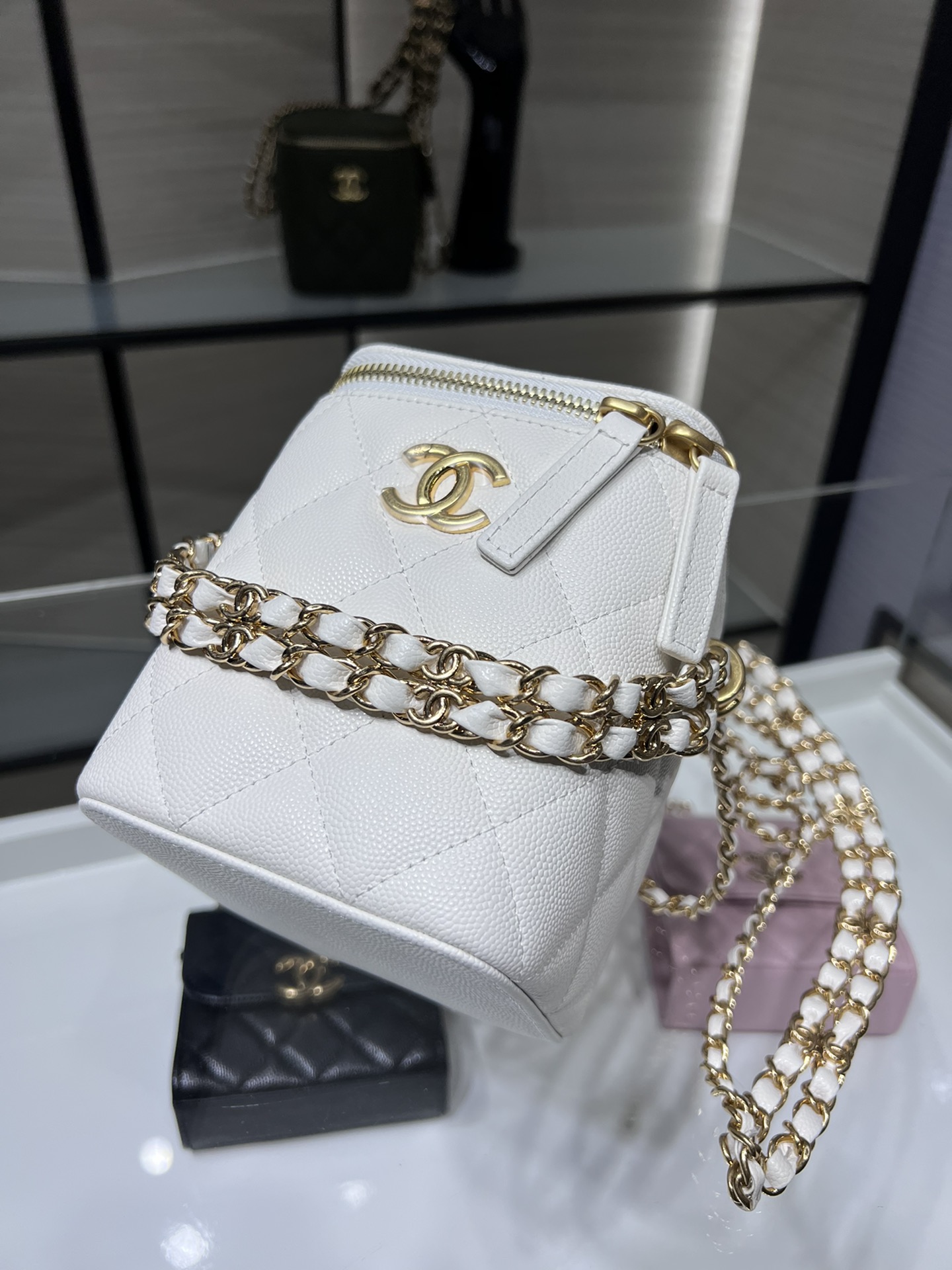 【P1430】香奈儿包包官网 Chanel2022新款双链长方形盒子包斜挎包 白色