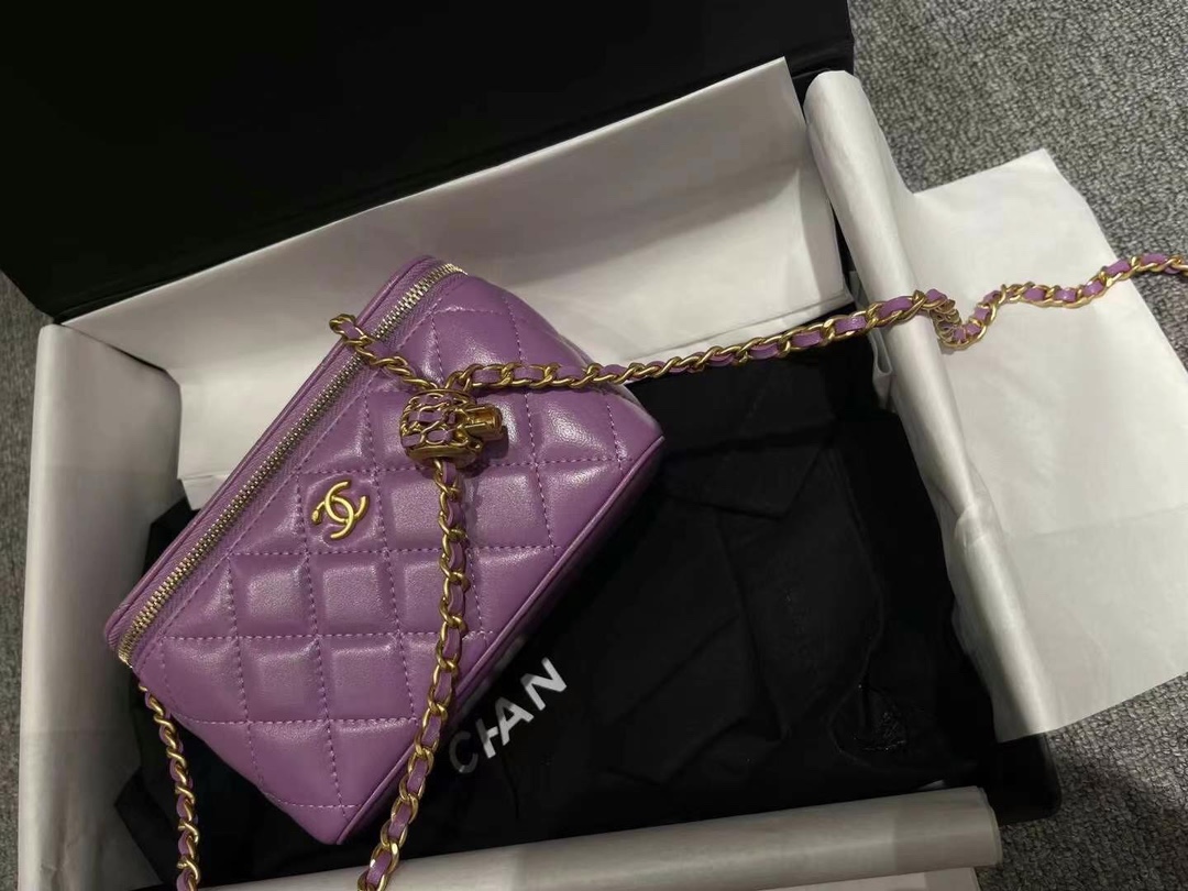 【P1170】广州白云皮具城 Chanel香奈儿紫色菱格纹羊皮核桃金球盒子包大号