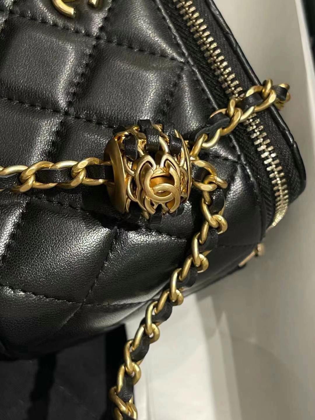 【P1170】一件代发 Chanel香奈儿黑色菱格羊皮核桃金球链条斜挎盒子包大号