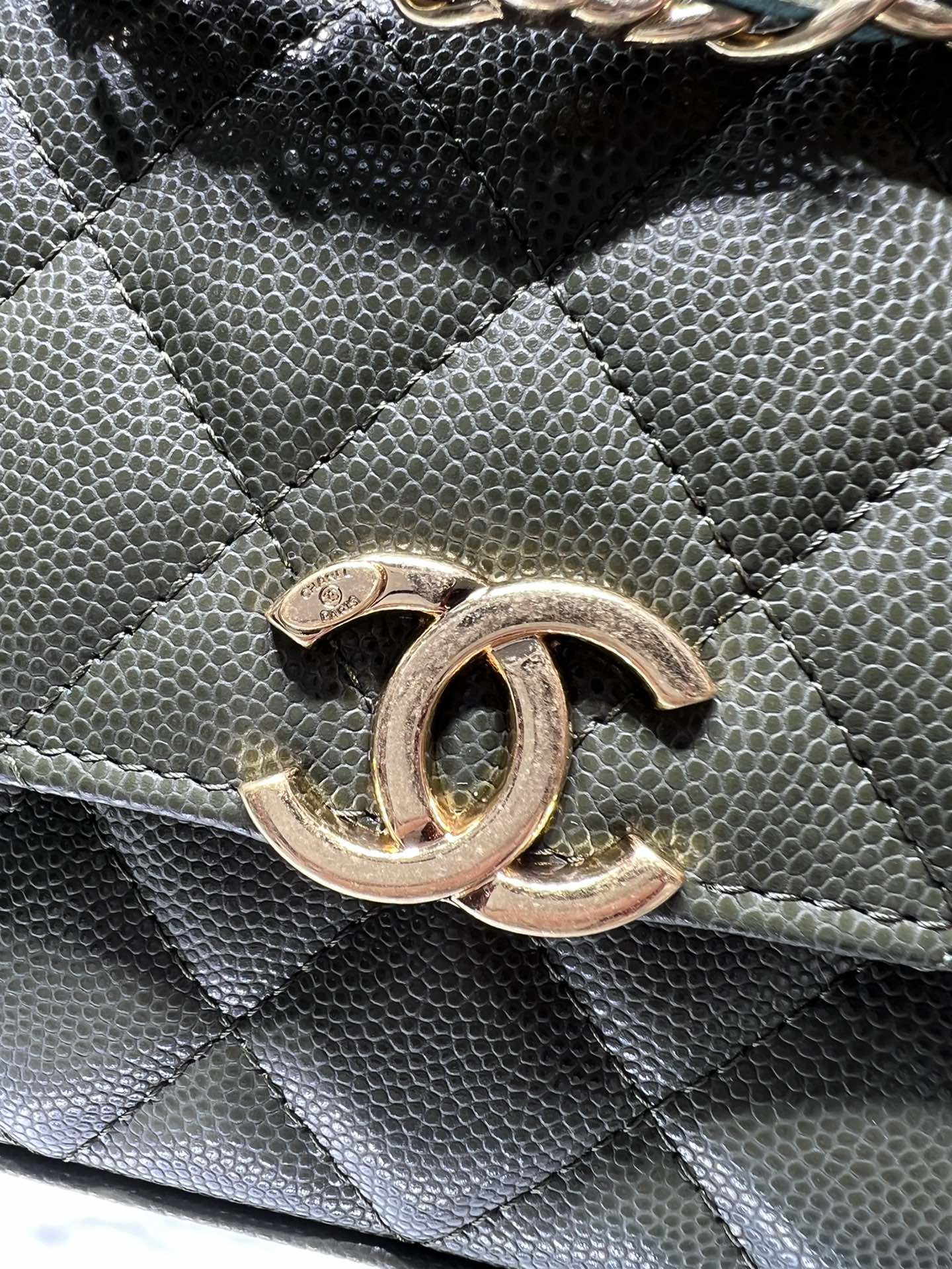 【P1170】香奈儿包包货源 Chanel 进口鱼子酱皮22K双链零钱包链条包 绿色