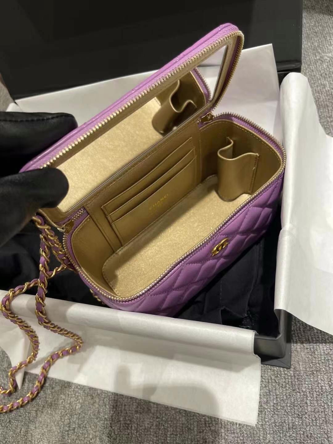 【P1170】广州白云皮具城 Chanel香奈儿紫色菱格纹羊皮核桃金球盒子包大号