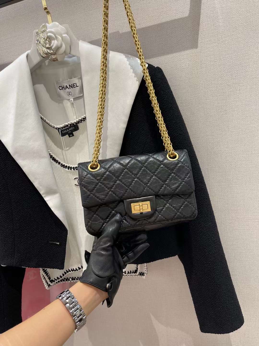 【P2700】香奈儿复刻女包 Chanel 2.55黑色进口牛皮复古五金链条单肩包20CM