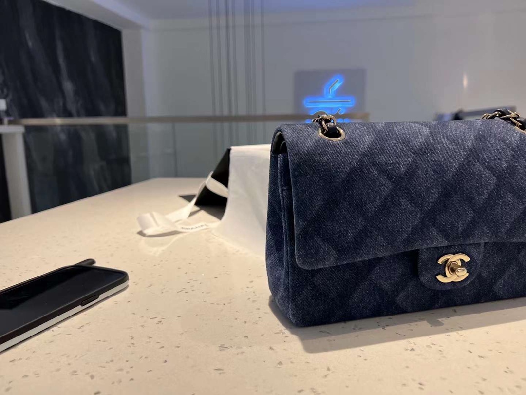 【P2180】Chanel CF25CM 香奈儿牛仔复古风链条单肩斜挎包 淡金色五金
