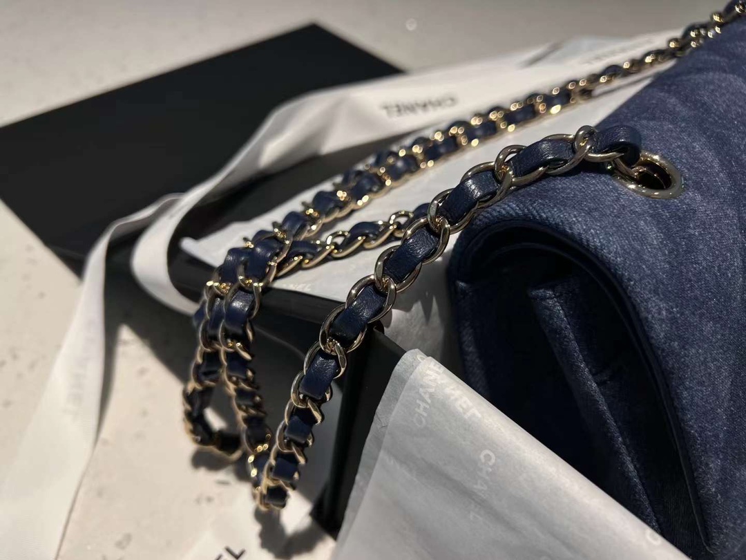 【P2180】Chanel CF25CM 香奈儿牛仔复古风链条单肩斜挎包 淡金色五金