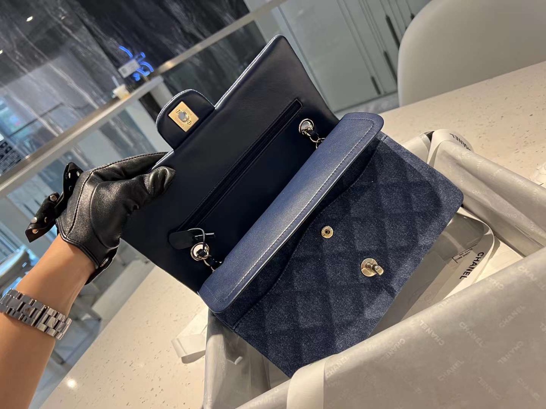 【P2180】Chanel CF25CM 香奈儿牛仔复古风链条单肩斜挎包 淡金色五金