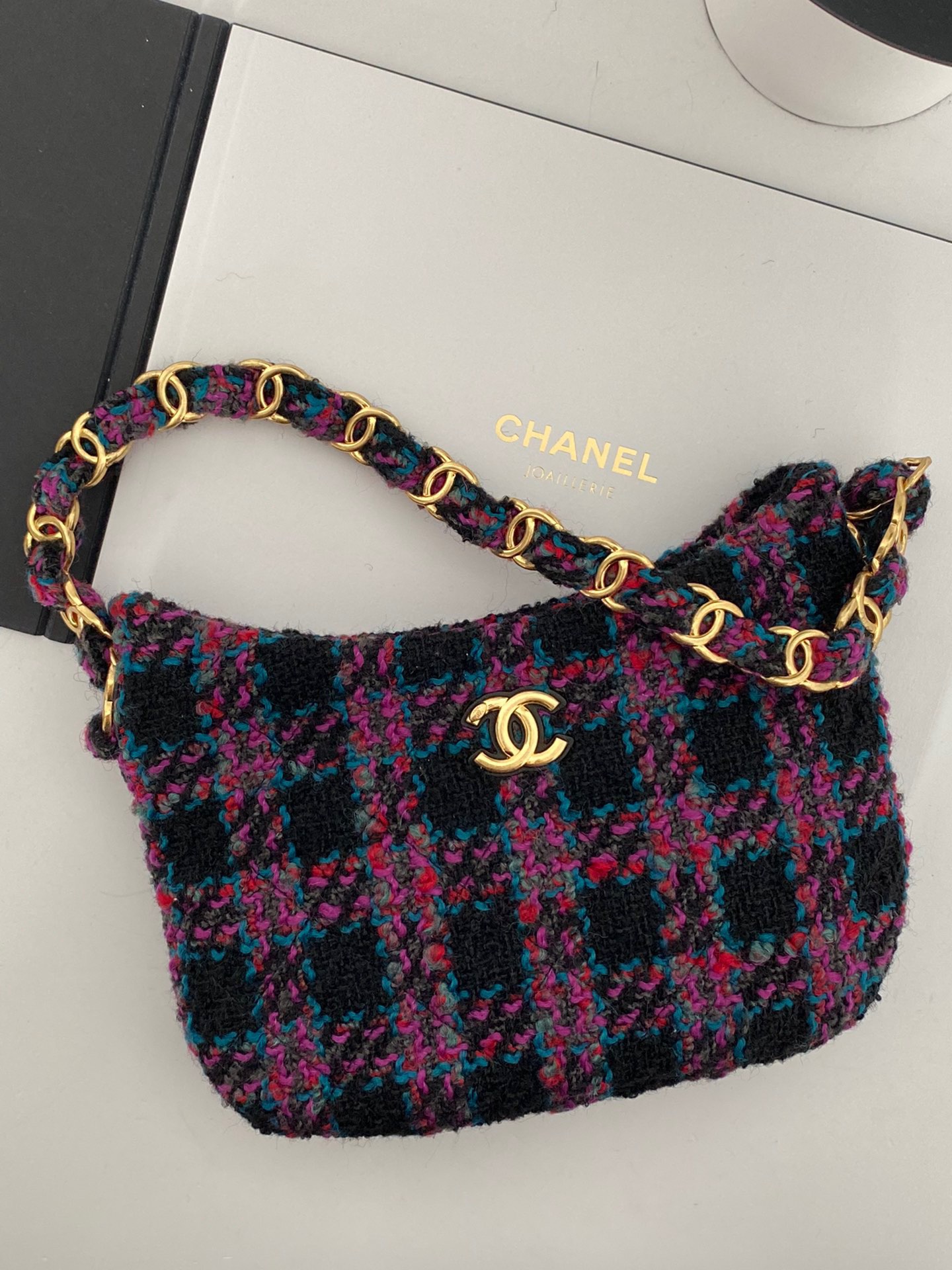 【P1580】一件代发 Chanel香奈儿新款紫色毛呢hobo腋下包单肩女包