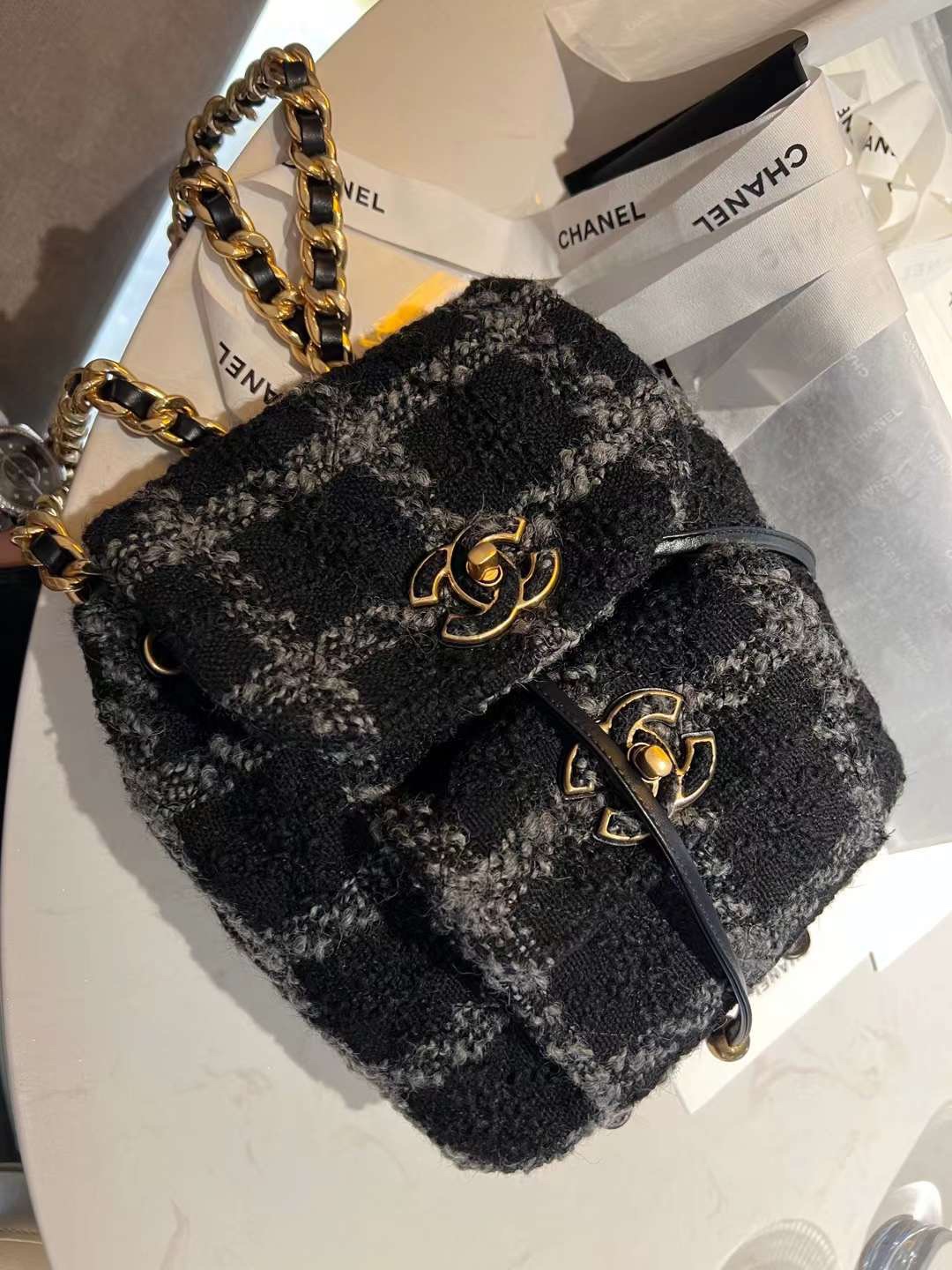 【P2180】Chanel包包官网 香奈儿2023新款黑色呢料Duma背包双肩包女包