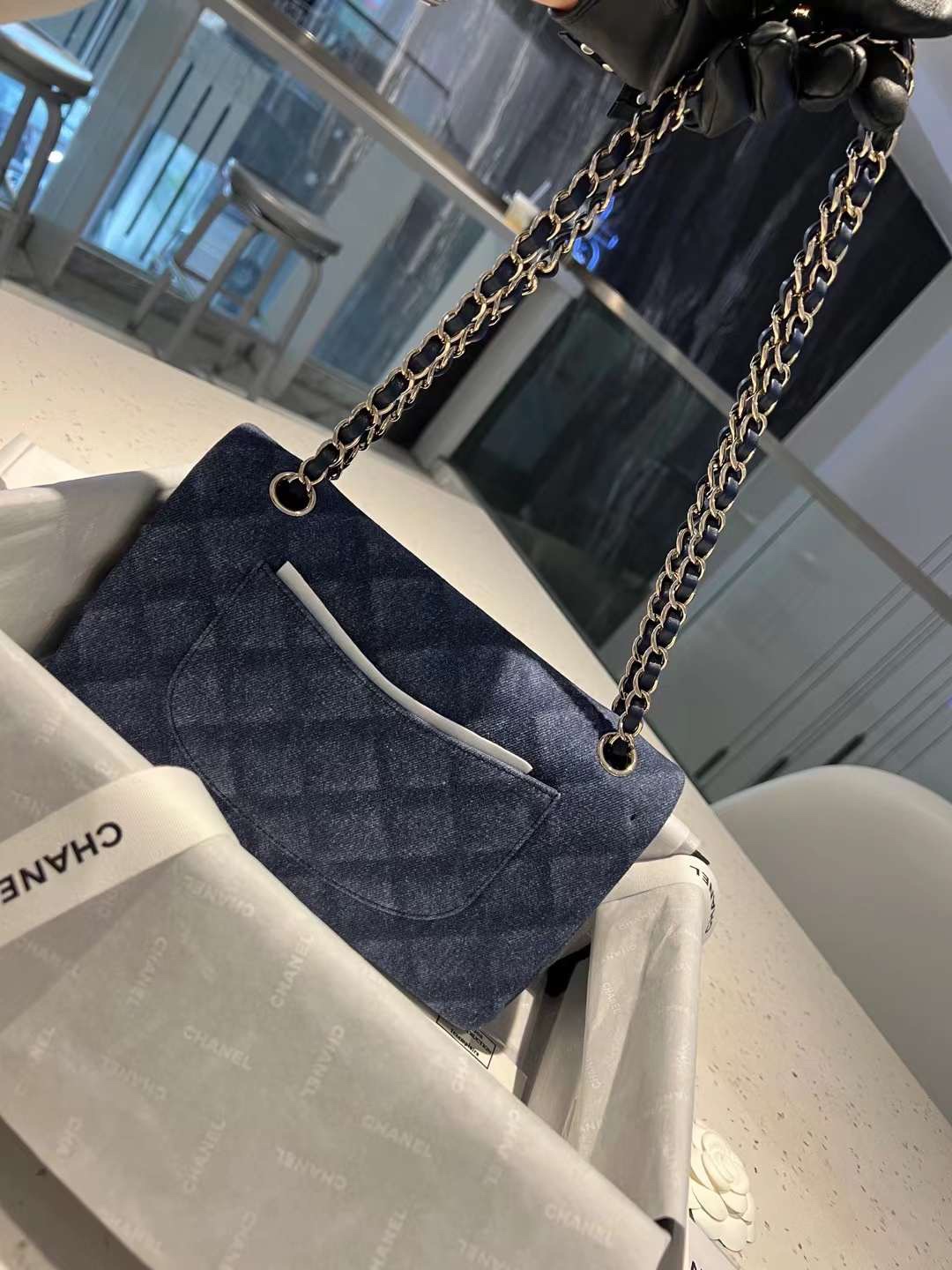 【P2180】Chanel CF25CM 香奈儿牛仔复古风链条单肩斜挎包 淡金色五金