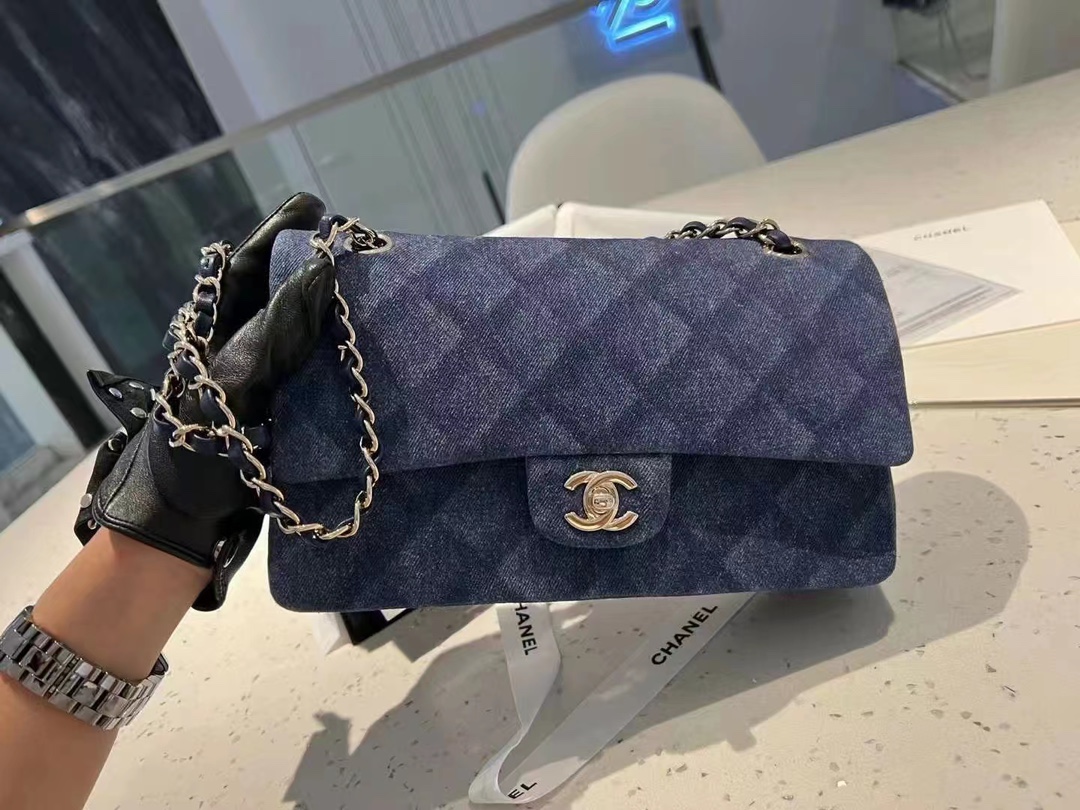 【P2180】Chanel CF25CM 香奈儿牛仔复古风链条单肩斜挎包 淡金色五金