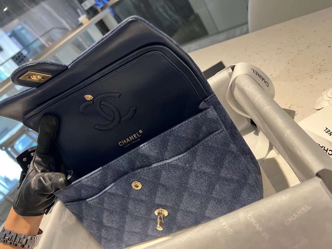 【P2180】Chanel CF25CM 香奈儿牛仔复古风链条单肩斜挎包 淡金色五金