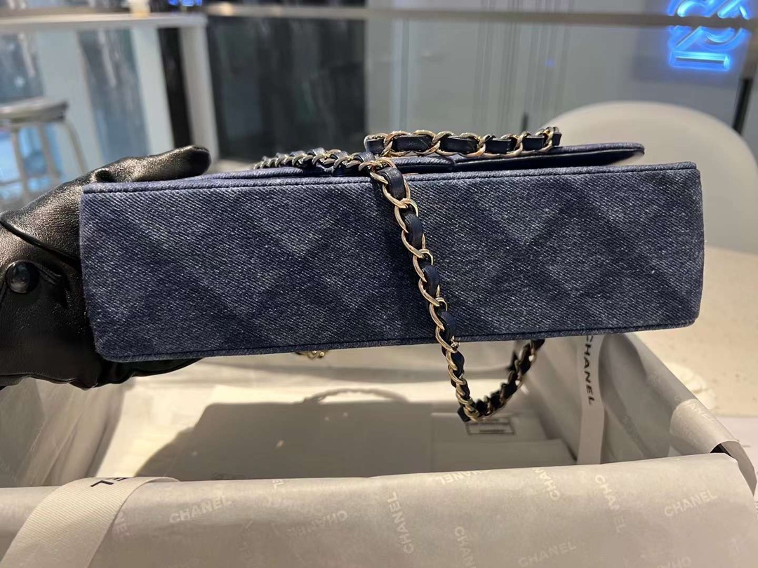 【P2180】Chanel CF25CM 香奈儿牛仔复古风链条单肩斜挎包 淡金色五金