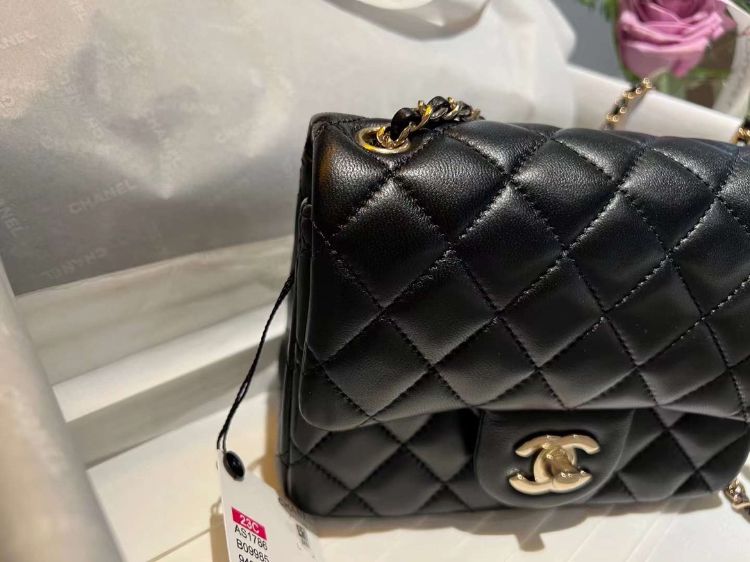【P1880】厂家直销 Chanel香奈儿23年早春新款黑白格圆锁调节链条斜挎包CF17CM
