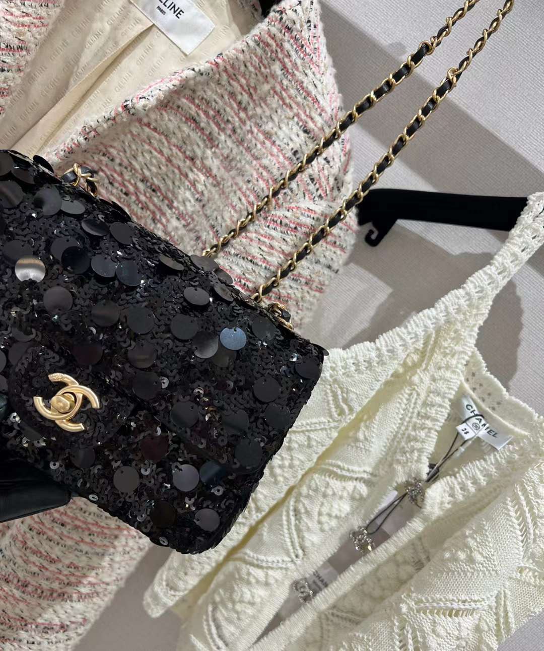 【P1580】Chanel2023新款包包 香奈儿黑色亮片CF女包链条单肩斜挎包