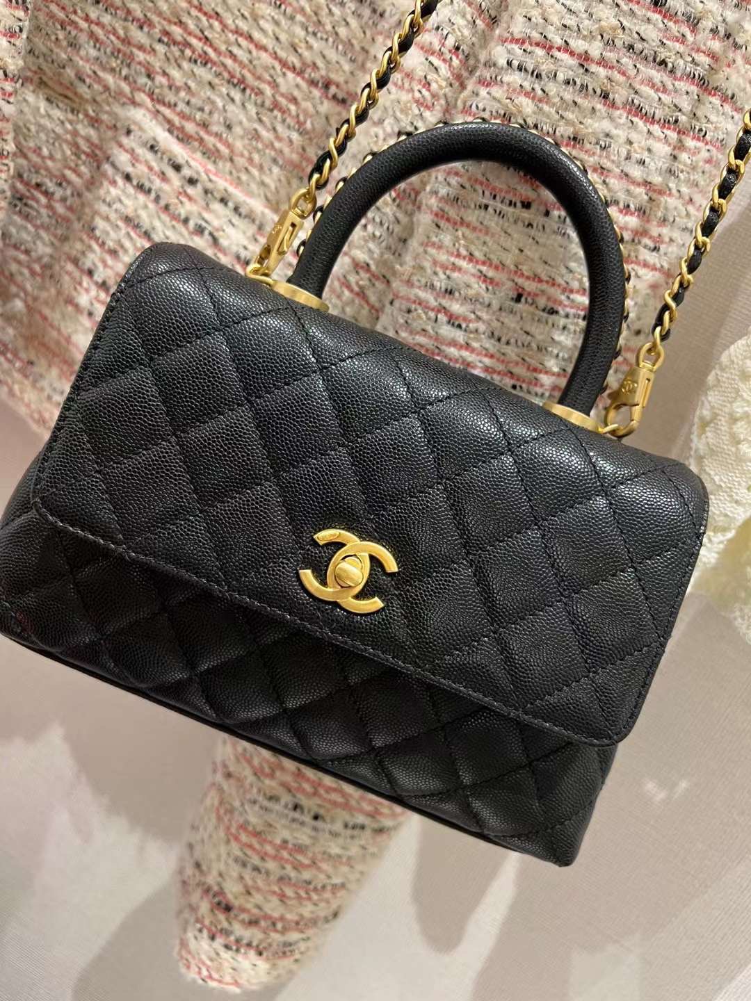 【P2220】Chanel Coco Handle小号23cm 香奈儿荔枝纹牛皮手柄穿链手提单肩包