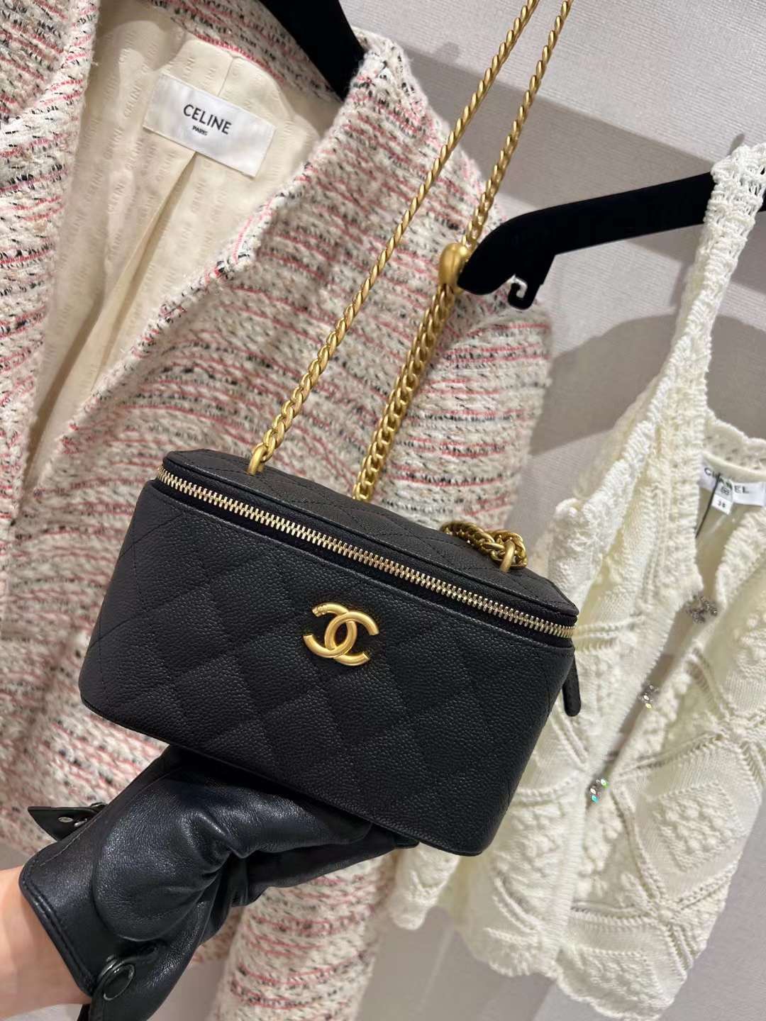 【P1280】Chanel包包价格 香奈儿2023新款黑色鱼子酱皮爱心调节链条盒子包