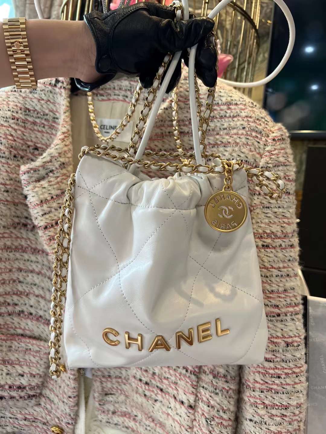 【P1880】Chanel 22Bag迷你款 香奈儿23春夏新款链条单肩斜挎包20CM 白色