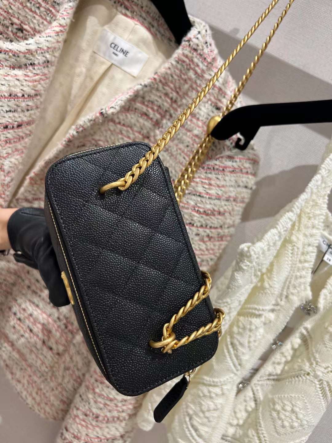 【P1280】Chanel包包价格 香奈儿2023新款黑色鱼子酱皮爱心调节链条盒子包