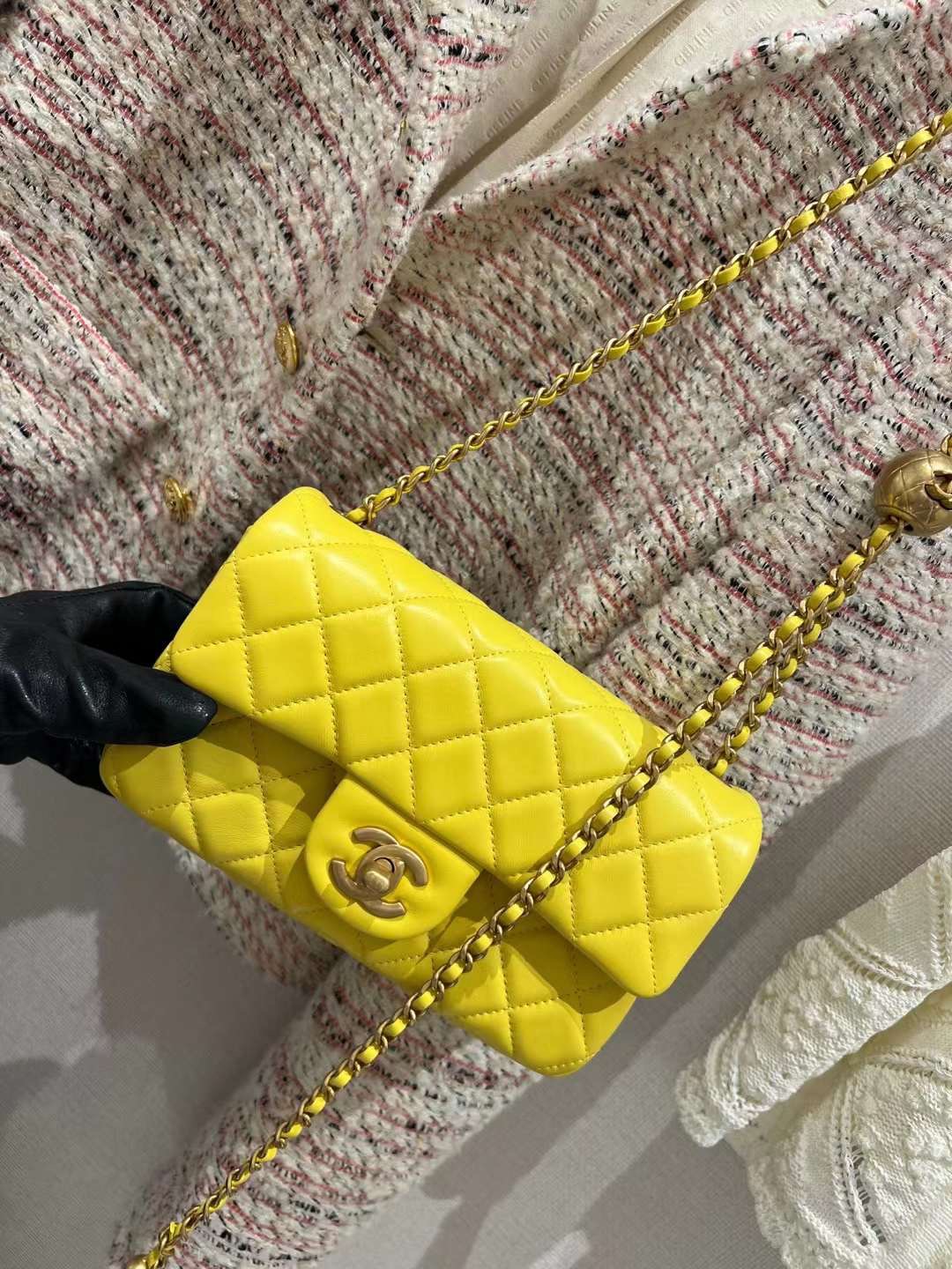 【P1880】一件代发 Chanel香奈儿金球调节大Mini CF20CM包包 2023新色柠檬黄