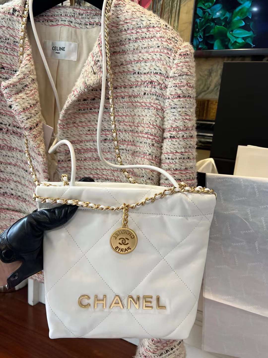 【P1880】Chanel 22Bag迷你款 香奈儿23春夏新款链条单肩斜挎包20CM 白色