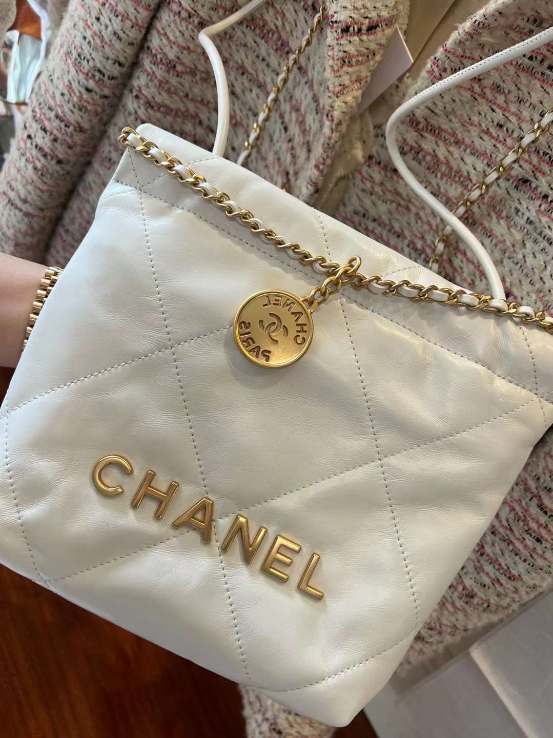 【P1880】Chanel 22Bag迷你款 香奈儿23春夏新款链条单肩斜挎包20CM 白色