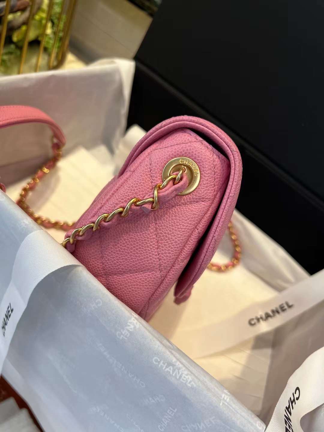 【P1880】Chanel女包批发 香奈儿2023新款大logo半月马鞍包口盖包 粉色