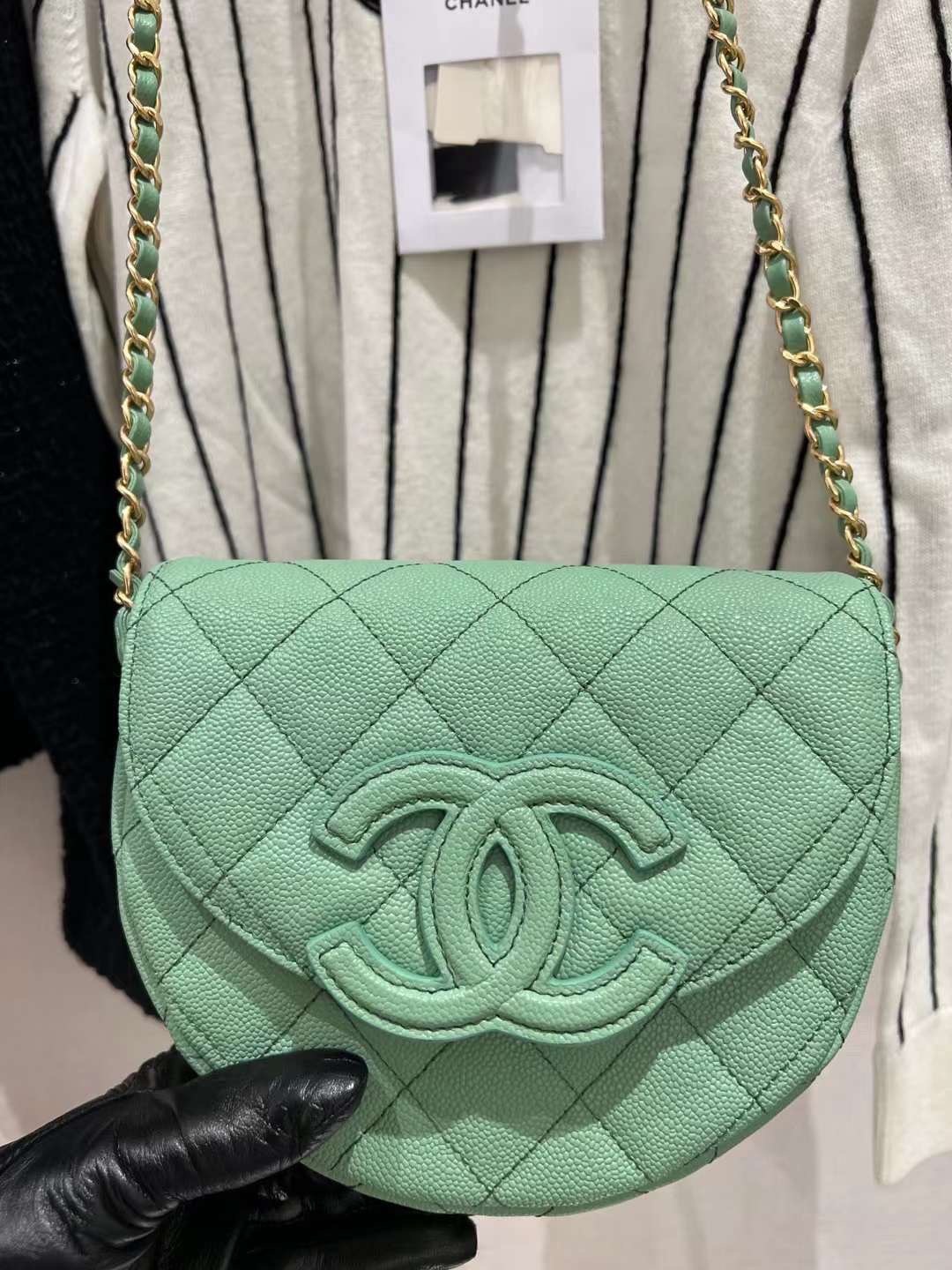 【P1880】Chanel包包官网 香奈儿23年新款复古大logo半月马鞍包 薄荷绿
