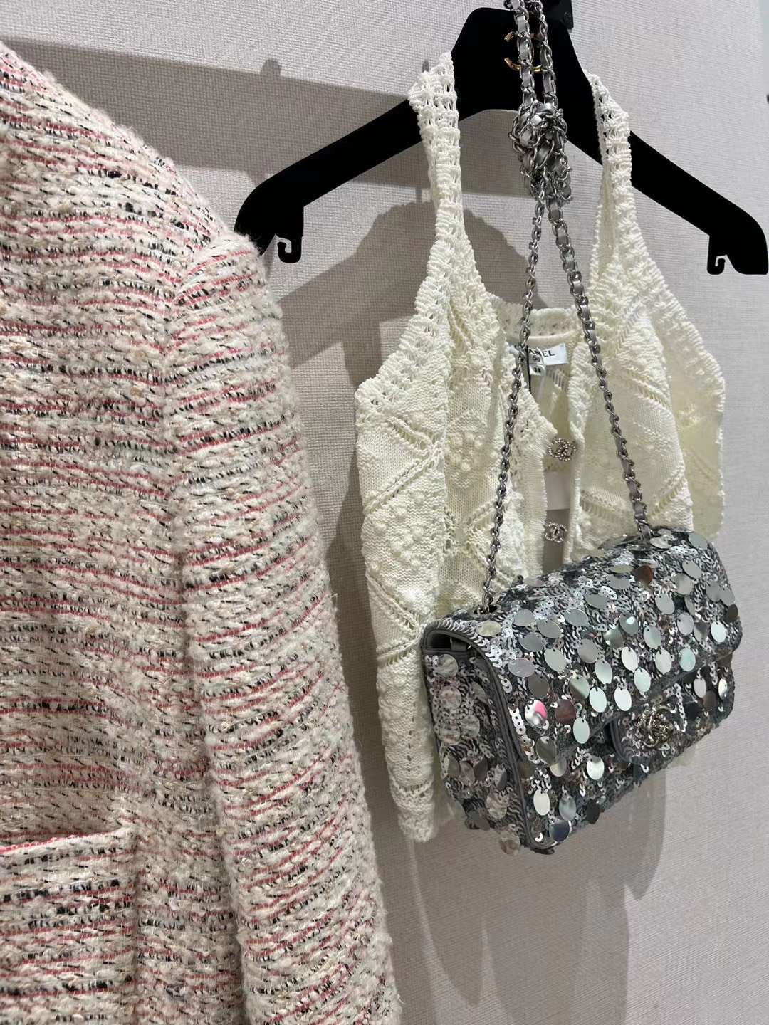 【P1580】Chanel女包价格 香奈儿2023新款亮片CF包包链条单肩斜挎包 银色