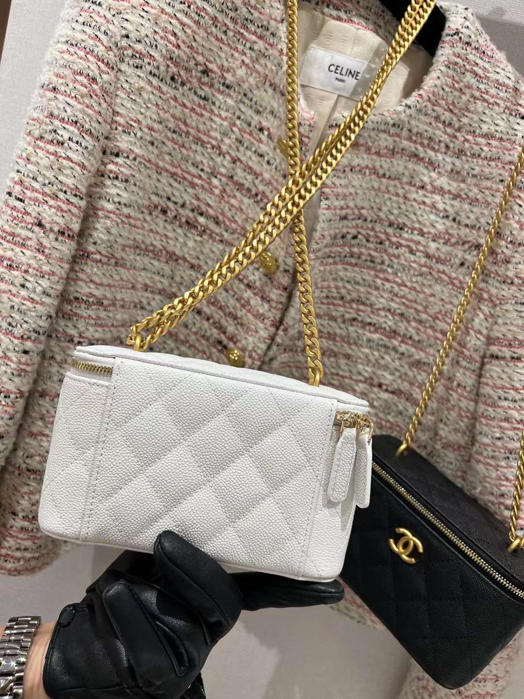 【P1280】一件代发 Chanel香奈儿23年新款调节爱心链条盒子包单肩斜挎包 白色
