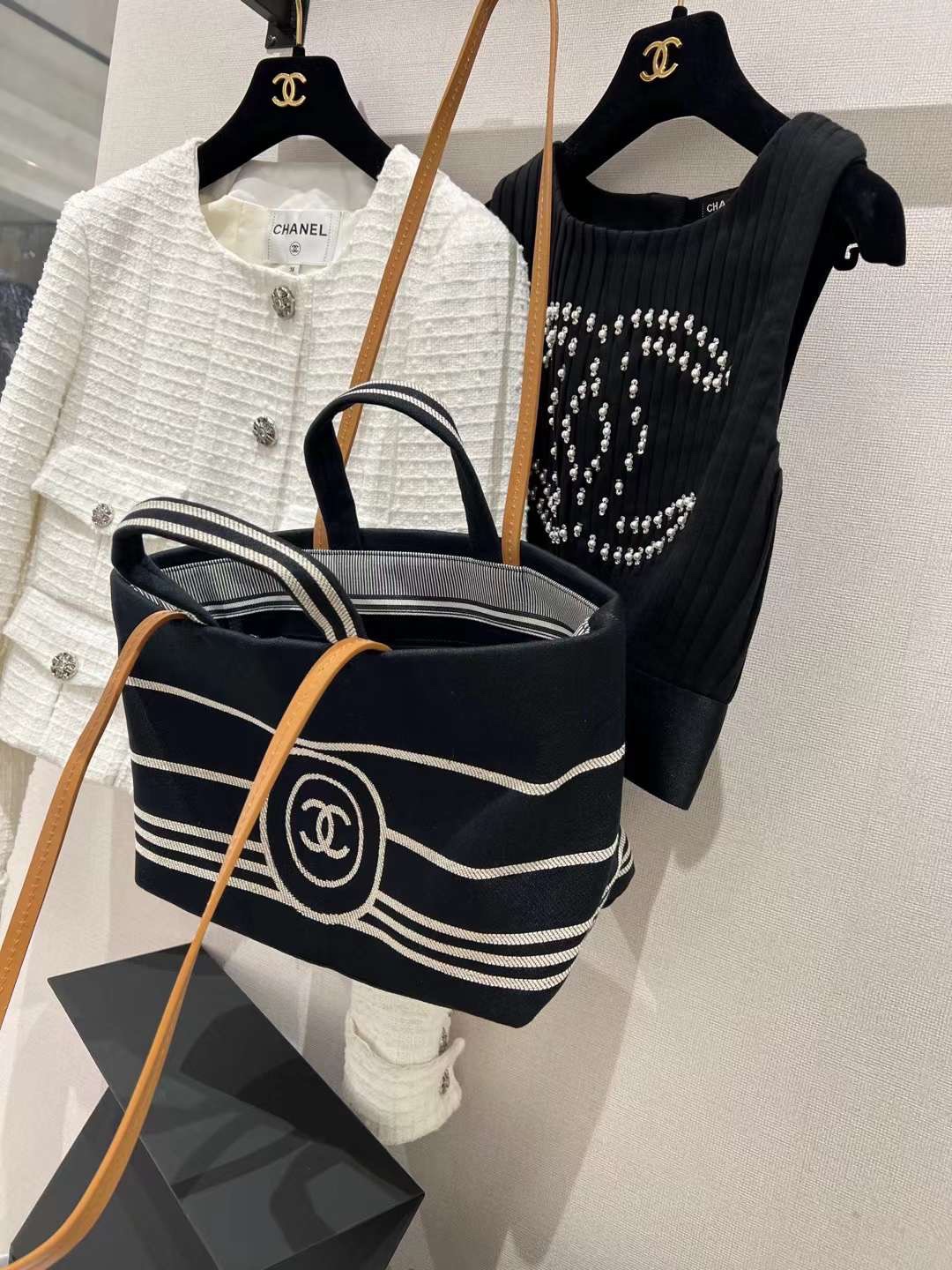 【P1280】CHANEL包包价格 香奈儿中古款条纹帆布手提单肩购物袋妈咪包