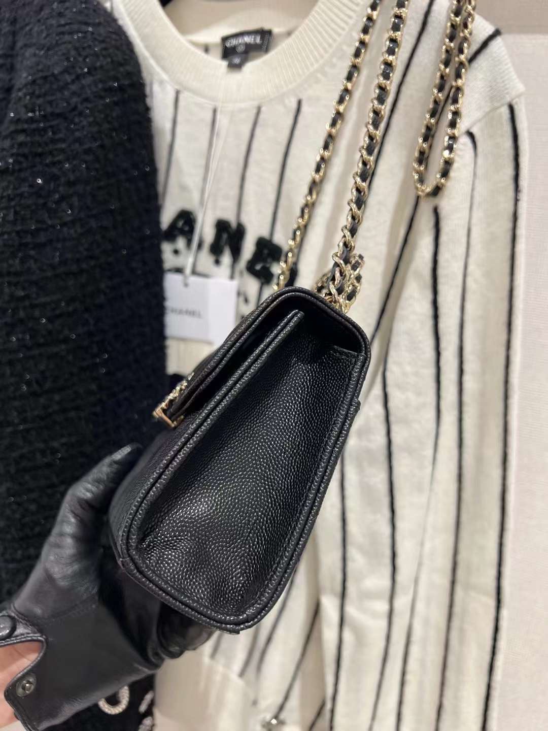 【P1200】Chanel包包批发 香奈儿23年新款链条手柄手提女包 黑色中号14.5CM
