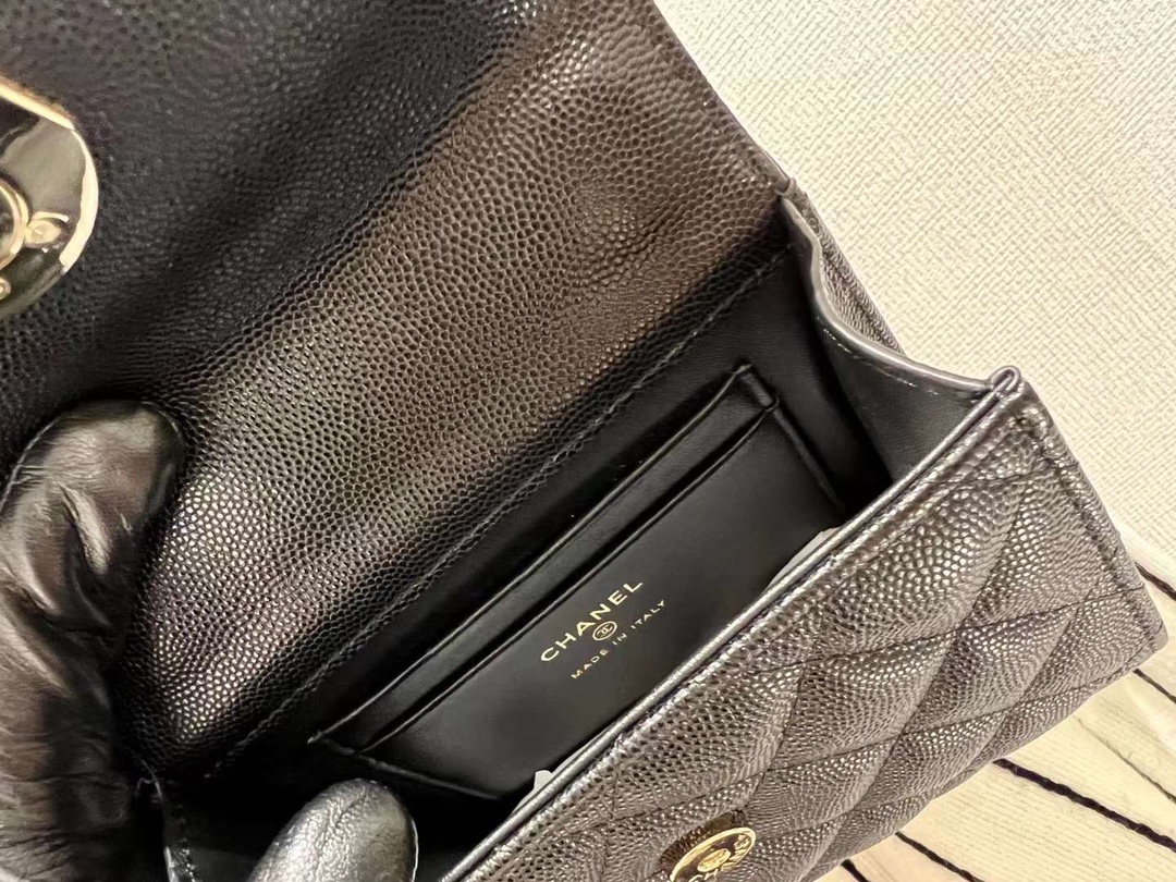 【P1200】Chanel包包批发 香奈儿23年新款链条手柄手提女包 黑色中号14.5CM