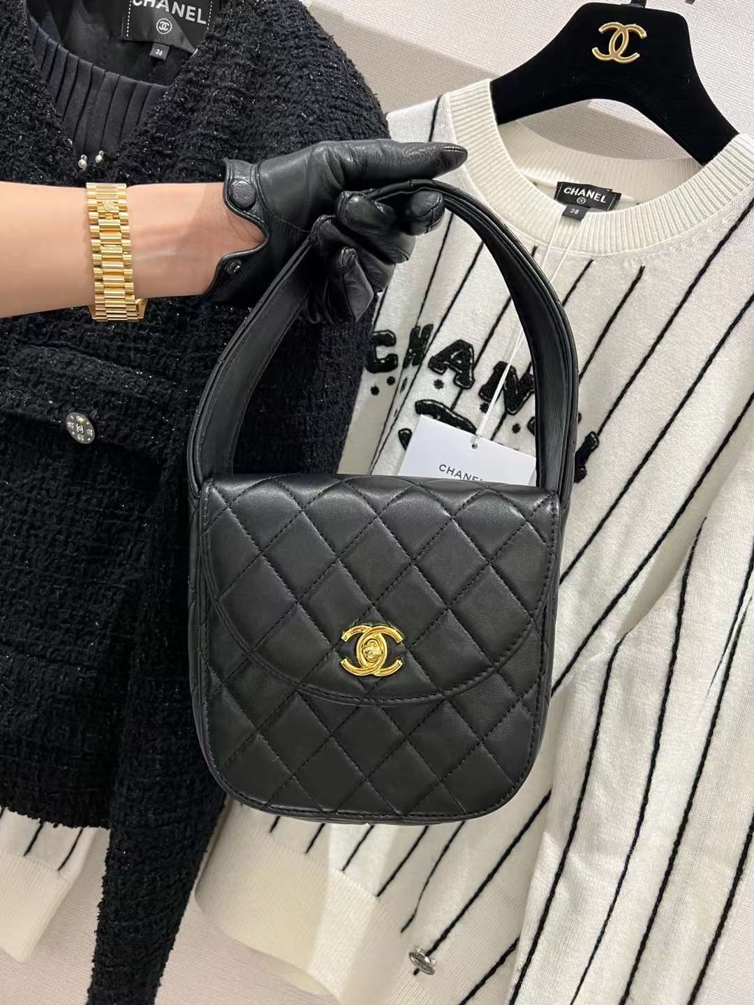 【P870】Chanel包包价格 香奈儿2023新款黑色菱格羊皮复古手提包