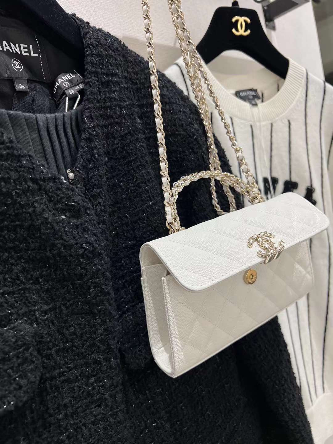【P1280】Chanel包包官网 香奈儿白色荔枝纹牛皮23年新款链条手柄包斜挎包