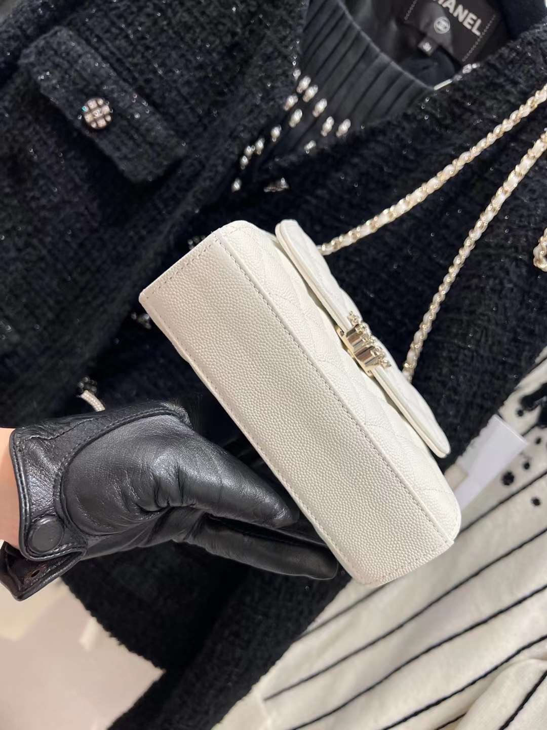 【P1200】香奈儿包包批发 Chanel白色荔枝纹中号手柄链条包斜挎女包