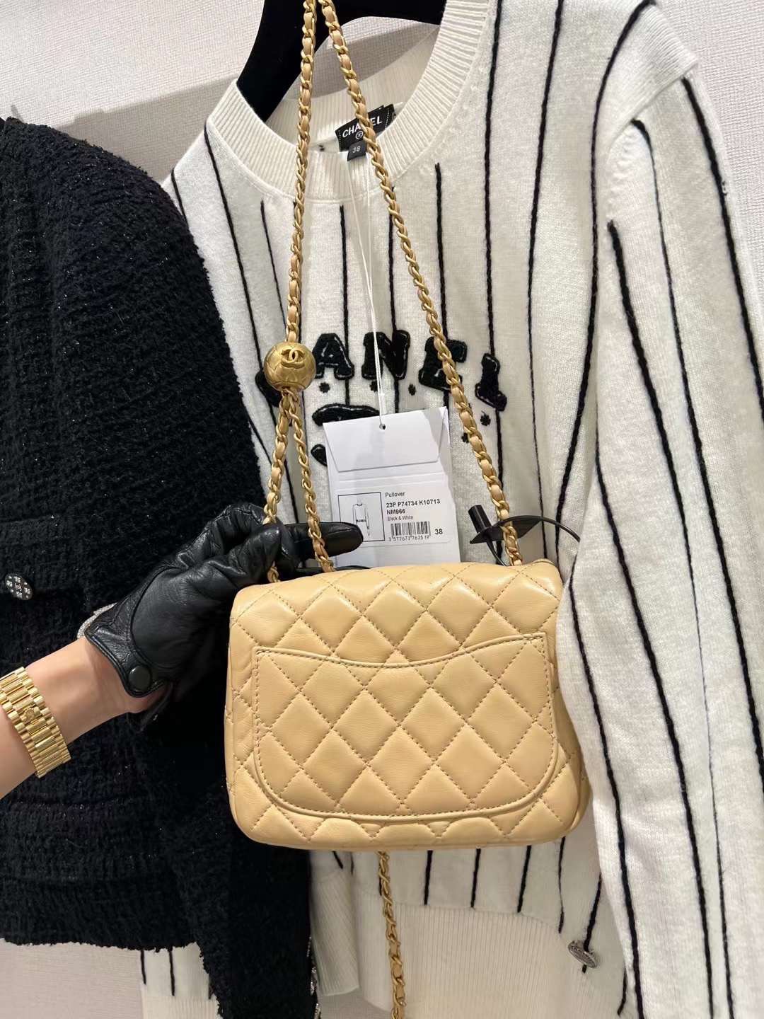 【P1580】香奈儿金球包 Chanel 2023新色奶茶色菱格羊皮方胖子CF 17CM
