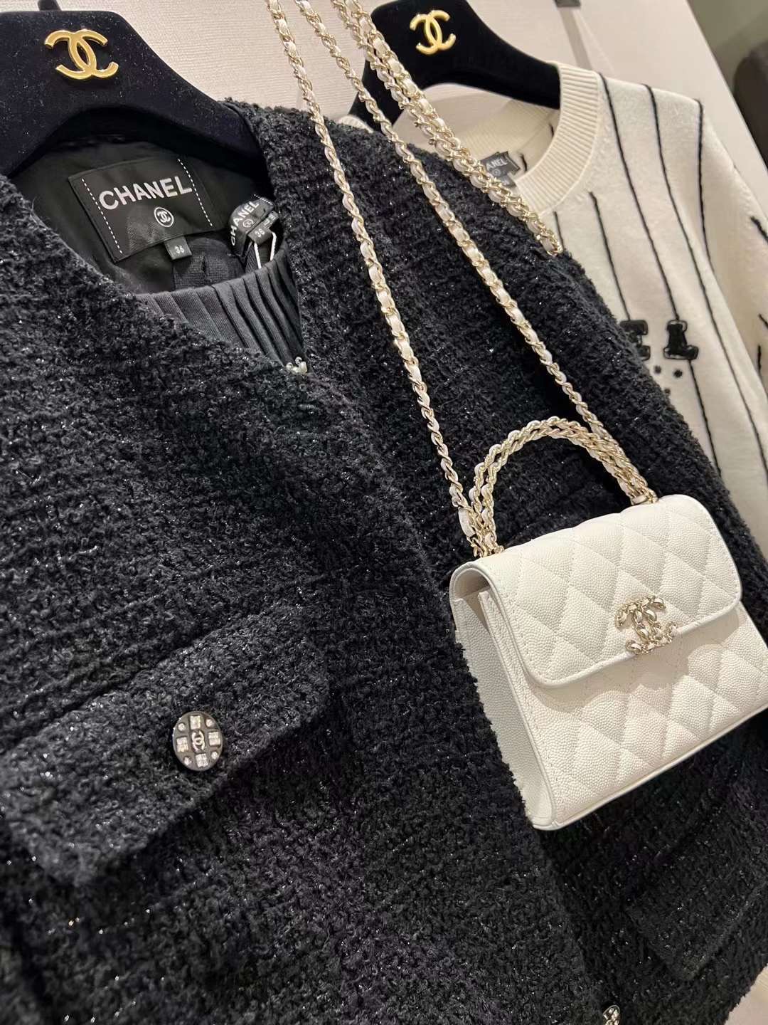 【P1200】香奈儿包包批发 Chanel白色荔枝纹中号手柄链条包斜挎女包