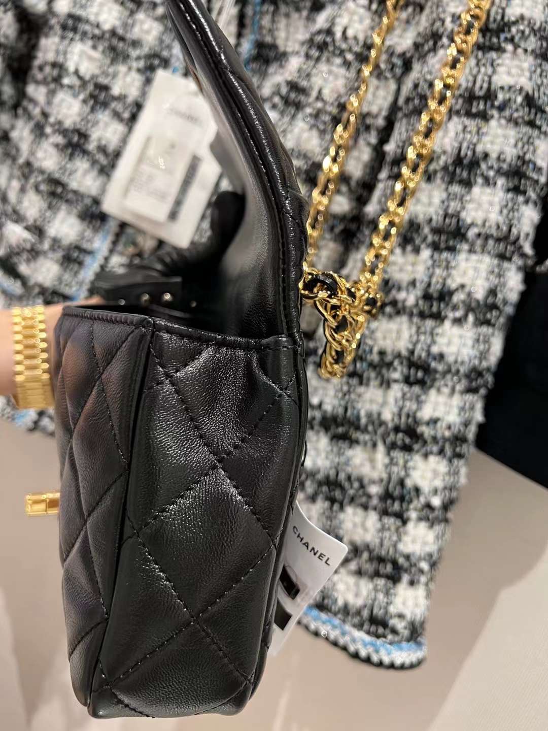【P1880】Chanel Handle Classic 香奈儿黑色油蜡羊皮菱格手提斜挎女包