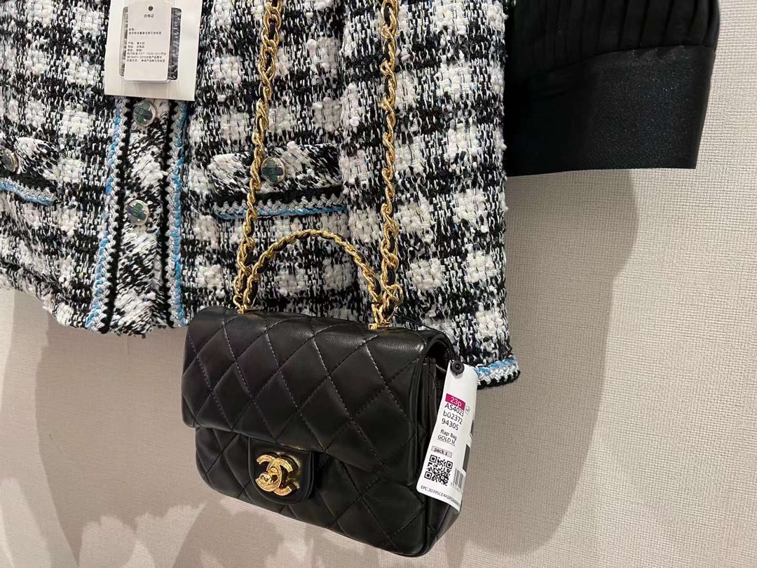 【P1880】Chanel Handle Classic 香奈儿黑色油蜡羊皮菱格手提斜挎女包