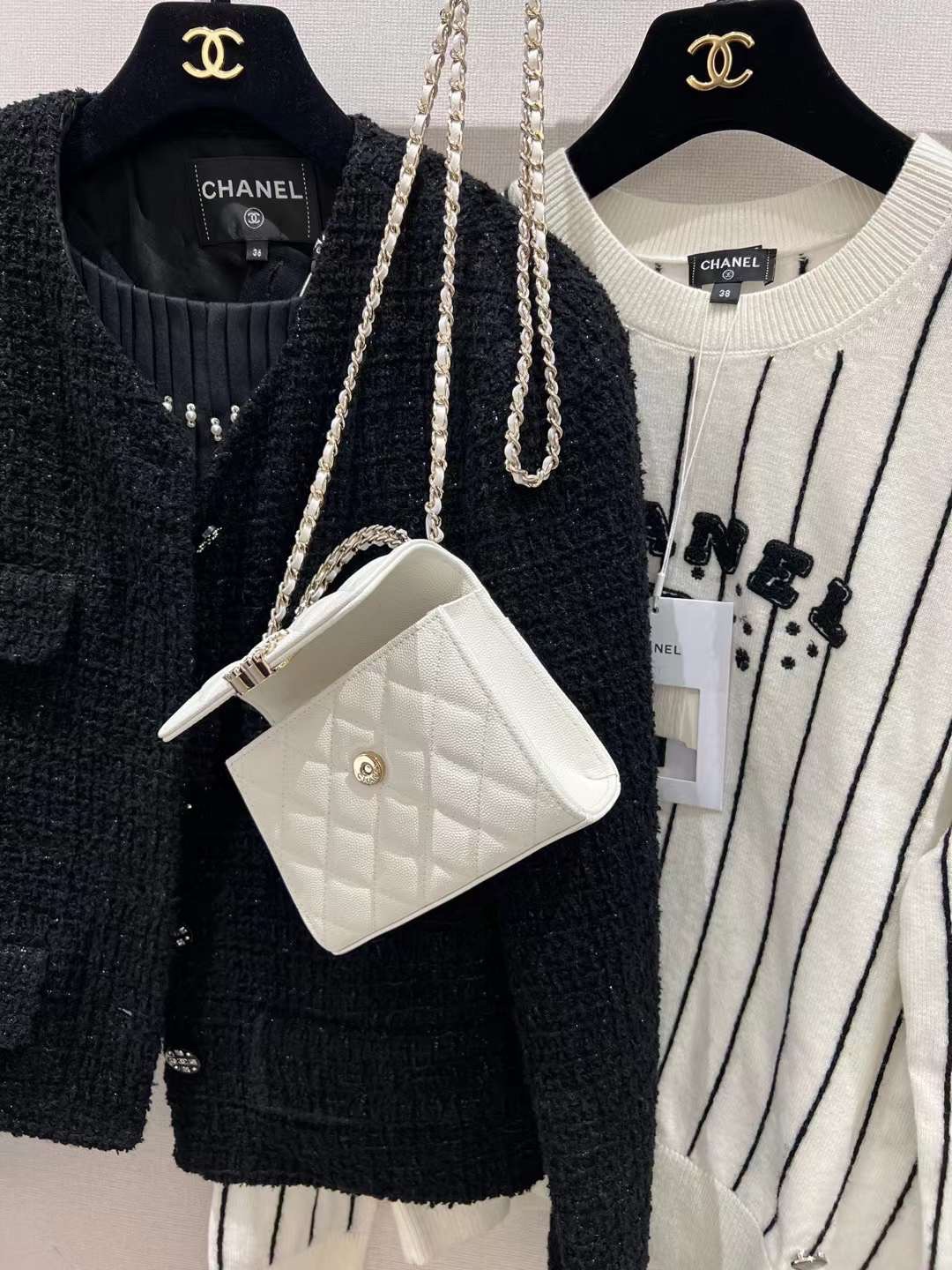 【P1200】香奈儿包包批发 Chanel白色荔枝纹中号手柄链条包斜挎女包